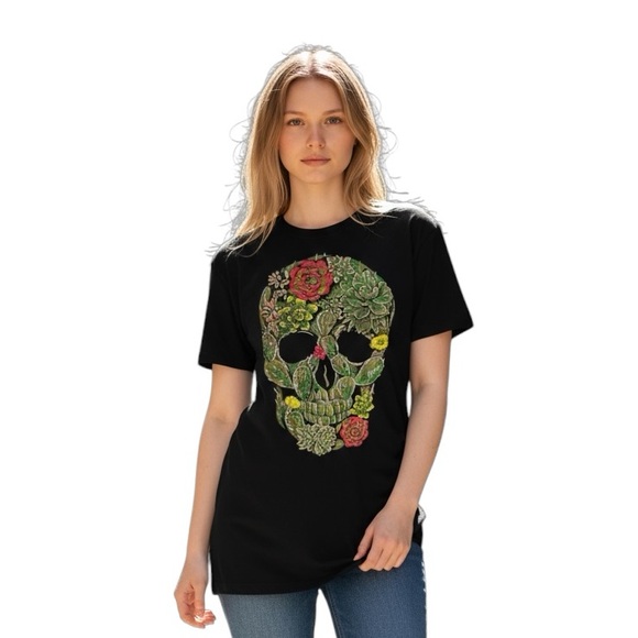 NWT’s Ay Guey floral succulent skull T shirt - Picture 1 of 11